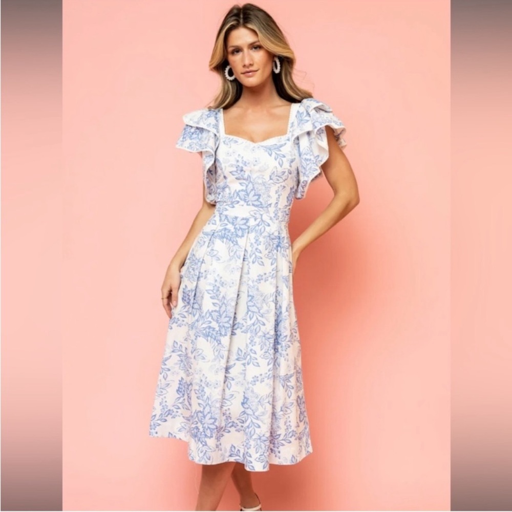 Rachel Parcell Blue and White Floral Midi Dress